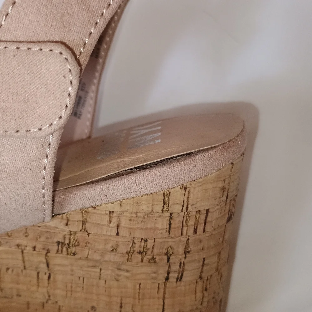 Madden NYC Wedge Sandals Womens 8.5 Braided Rhinestone Blush Buckle Ankle Strap